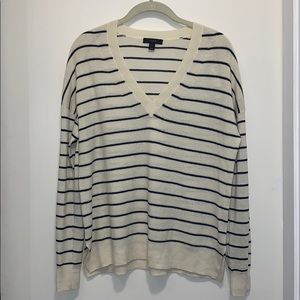 J Crew Wool/ Cotton Navy Striped Sweater